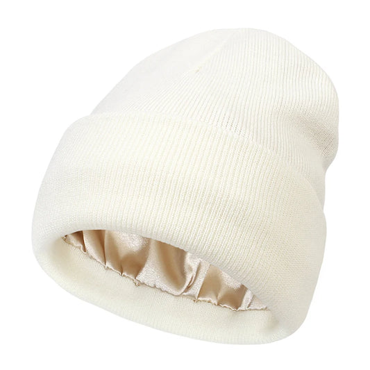 Gorro de Invierno para Mujer con Forro de Satén | Gorro de Punto Grueso y Suave | Antifrizz, Cálido y Cómodo