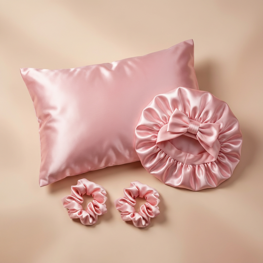 KIT DE CUIDADOS COM CETIM - CAPAS, PINÇAS E CHAPÉU