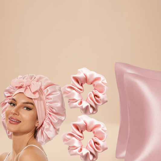 KIT DE CUIDADOS COM CETIM - CAPAS, PINÇAS E CHAPÉU