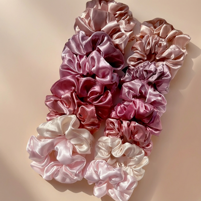 Pack de 16 Collets Satén para el Cabello – Satén Premium en Tonos Rosa y Café